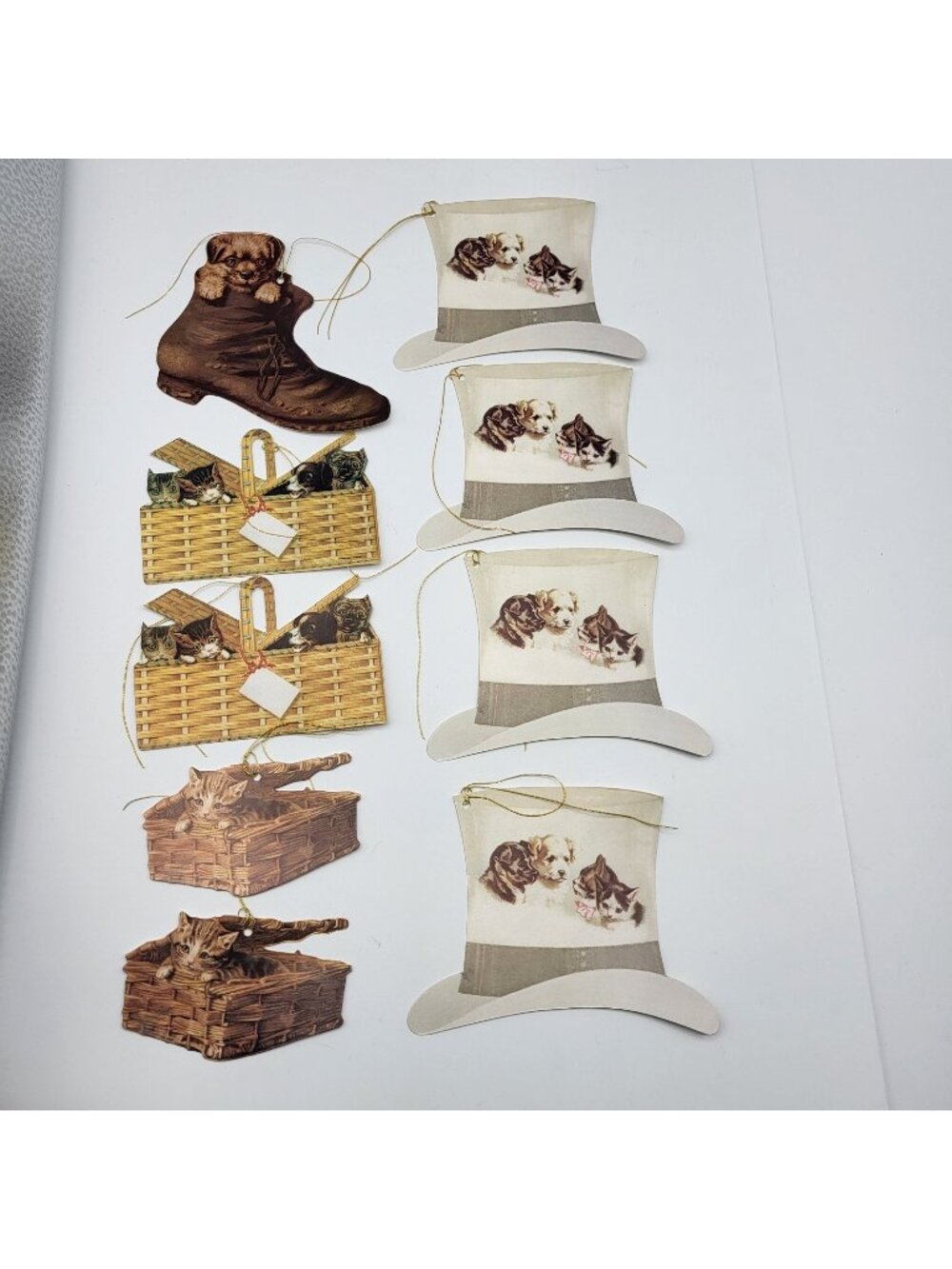 Vintage Courtier Fine Arts Die cut paper tags ornaments Puppies Kitten lot of 9